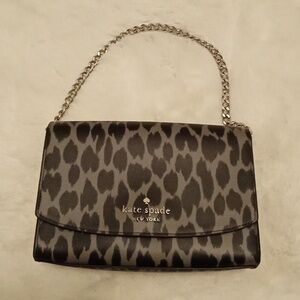 Kate Spade Black & Grey Animal Print Bag W Silver Chain